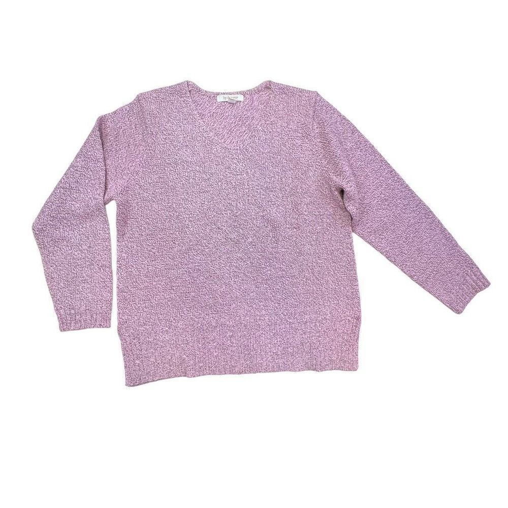 By Design Women's Knit V Neck Long Sleeve Pullover Sweater Heather pink Size 1X - Picture 5 of 9